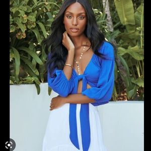 VICI- Pattaya Tie Front Crop Top- Royal Blue